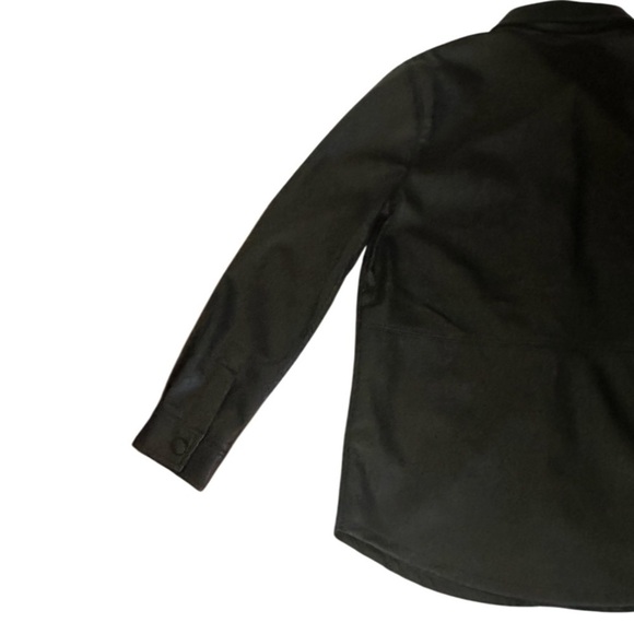 Liverpool Seamed Faux Vegan Button-down Leather Shacket, Black, Size XS - Picture 9 of 12
